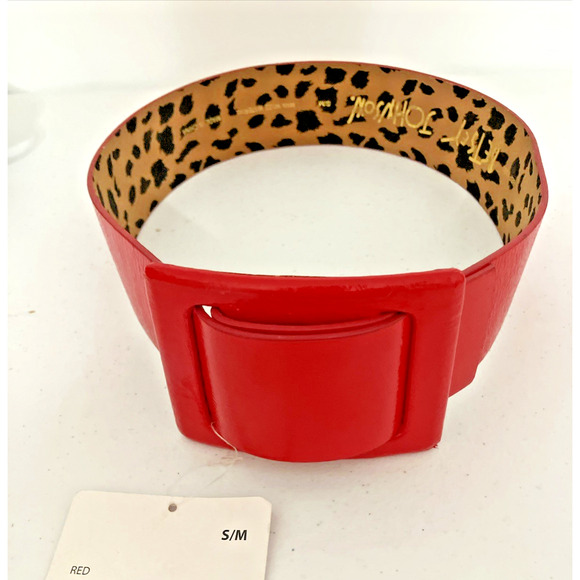 Betsey Johnson Belt Womens Red Buckle Small Waist Dress Chunky Patent - Picture 1 of 9